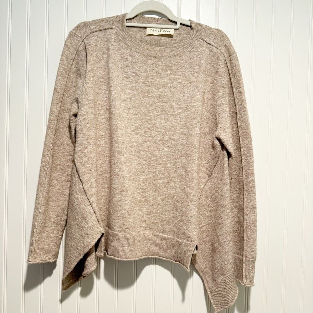 M.Rena Asymmetrical Sweater Beige Tan Wool Blend Size Small